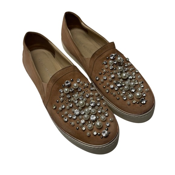 Stuart Weitzman Embellished Slip On Sneakers Pearls‎ Rhinestones Size 11 - Picture 1 of 8